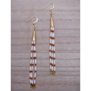 Earrings Beaded White, Red & Gold